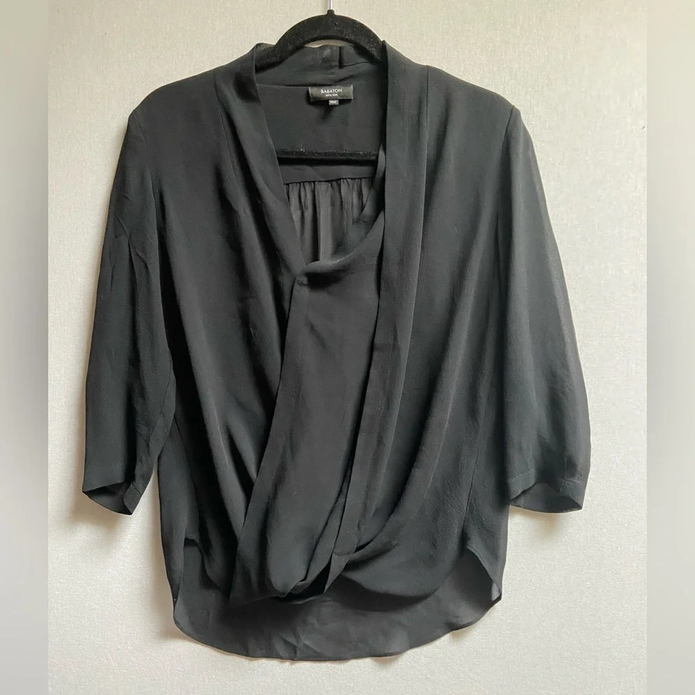 Babaton Aritzia Dexter Silk Drape Chiffon Wrap 3/4 Sleeve Blouse Size XS